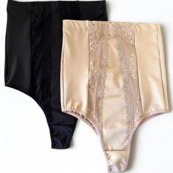 Kit 2 Cinta Modeladora Fio Dental Renda Calcinha Cós Alto Pós Parto Compressão Lingerie Feminina