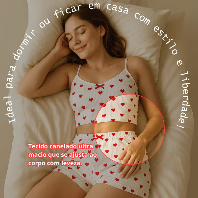 Conjuntinho Baby Dool Feminino Verão Sexy de Coração Pequeno