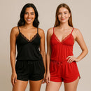 kit Pijama Baby Doll Sexy Detalhe Em Renda Linha Noite Alças Com Regulagem - 2 Unidades