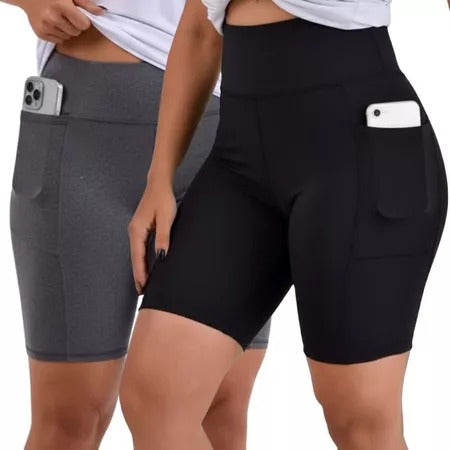 Kit 2 Bermuda Ciclista Feminina Academia Com Bolso Lateral