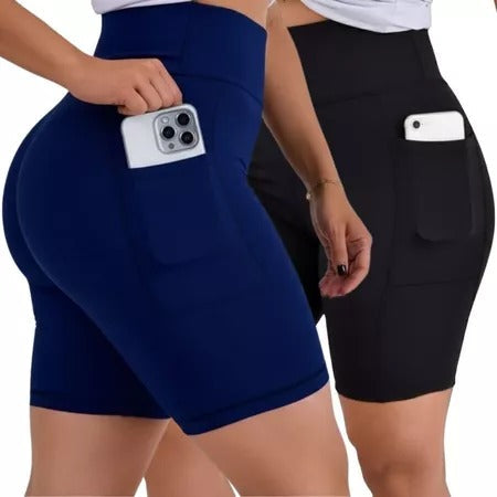 Kit 2 Bermuda Ciclista Feminina Academia Com Bolso Lateral