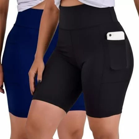 Kit 2 Bermuda Ciclista Feminina Academia Com Bolso Lateral