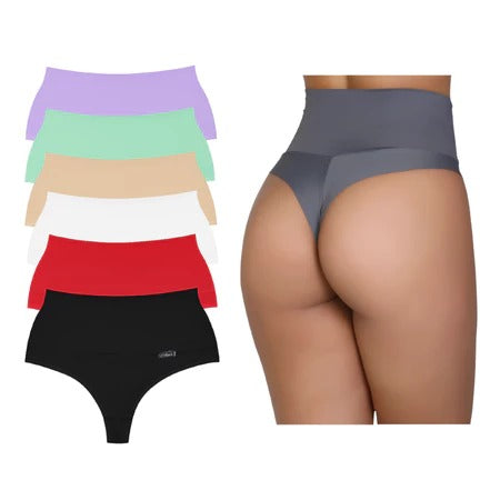 Kit 5 Calcinhas Cintura Alta Cós Duplo Fio Duplo Segura Barriga